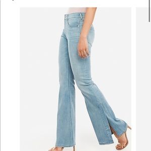 High waisted bell flare side slit jeans